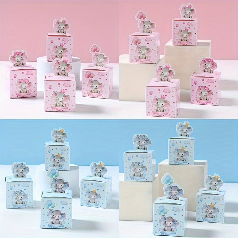 

24pcs, Shower Elephant Candy Box, Blue Packing Boxes, Gender Reveal Decor Supplies, Party Food Cookie Gift Boxes