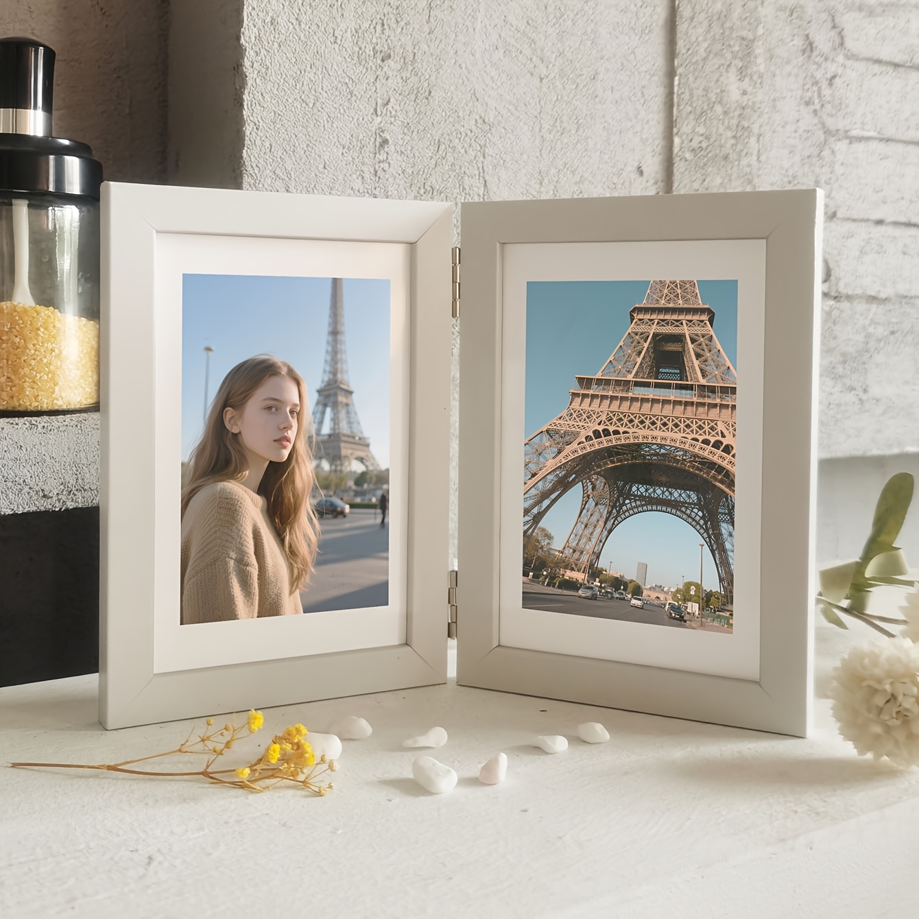 E-shop Set aus faltbaren Doppel-Fotorahmen - 10x15 cm Desktop-Display, ideal für Paare und Familienfotos | Leichte Scharnierstruktur, tolles Geschenk