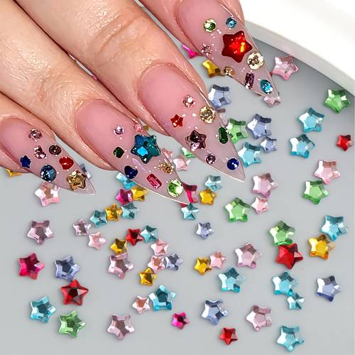 item picture star shaped for nail rhinestones multi color flatback crystal for nail charms colorful pentagram for nail gems sparkly for nail diamonds for nail art manicure decoration supplies
