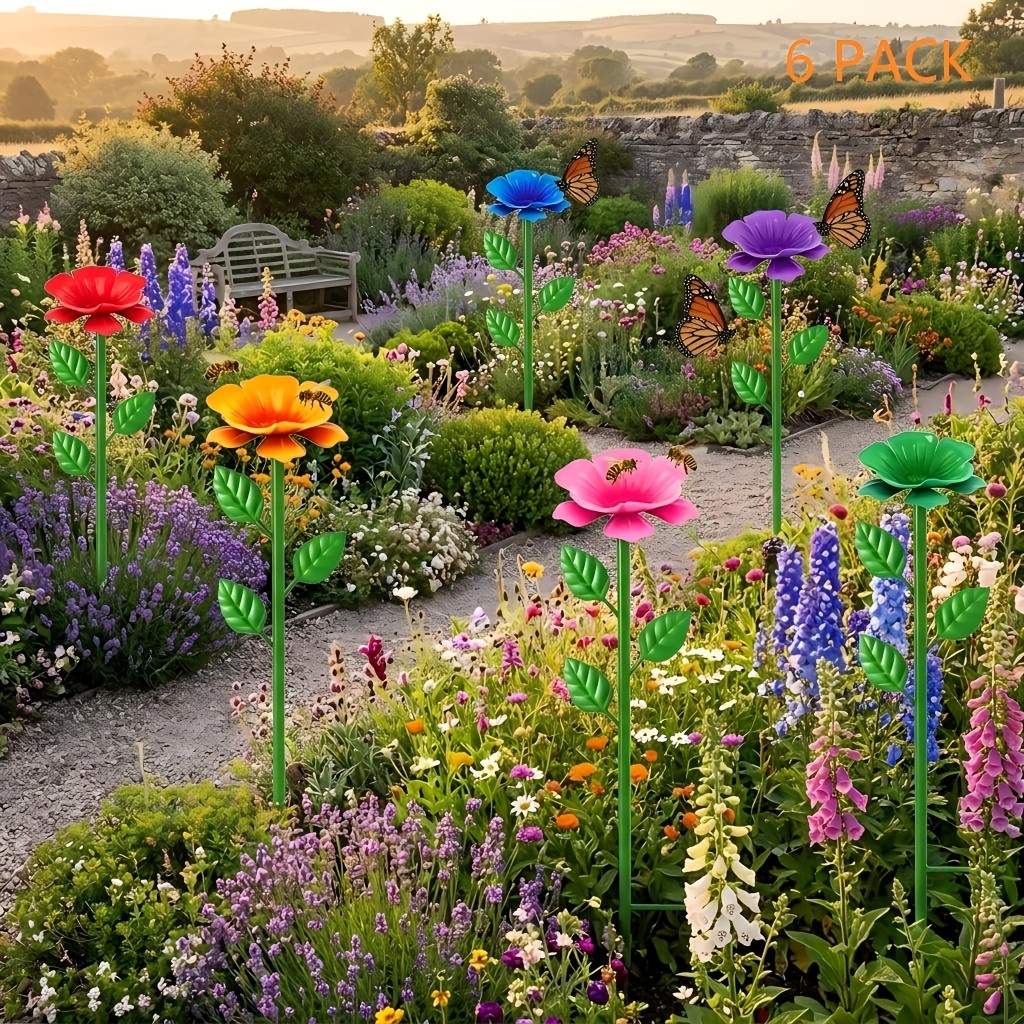 Image of 4/6-pack Metal Bee Watering Stations, Flower-shaped Feeders, Multi-colored Bee Baths For Outdoor Gardens And Flower Pots, Iron Decor To Bees And Wild , Bee Cups