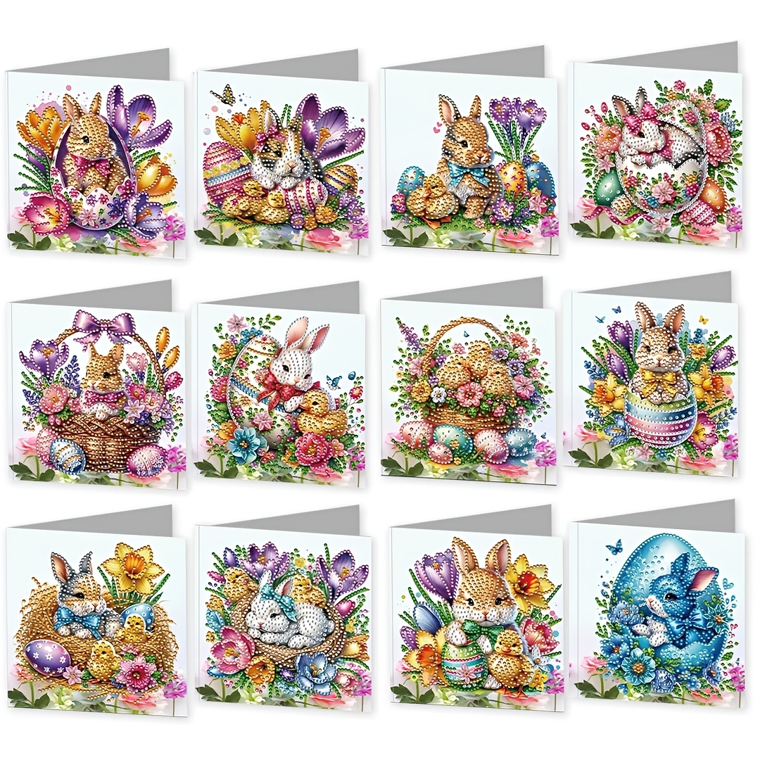 12pcs Egg Diamond Painting Greeting Card Set, Special Shaped Mosaic Postcard Craft Kit, Handmade Holiday Gift Card With Envelope Suitable For Thank You