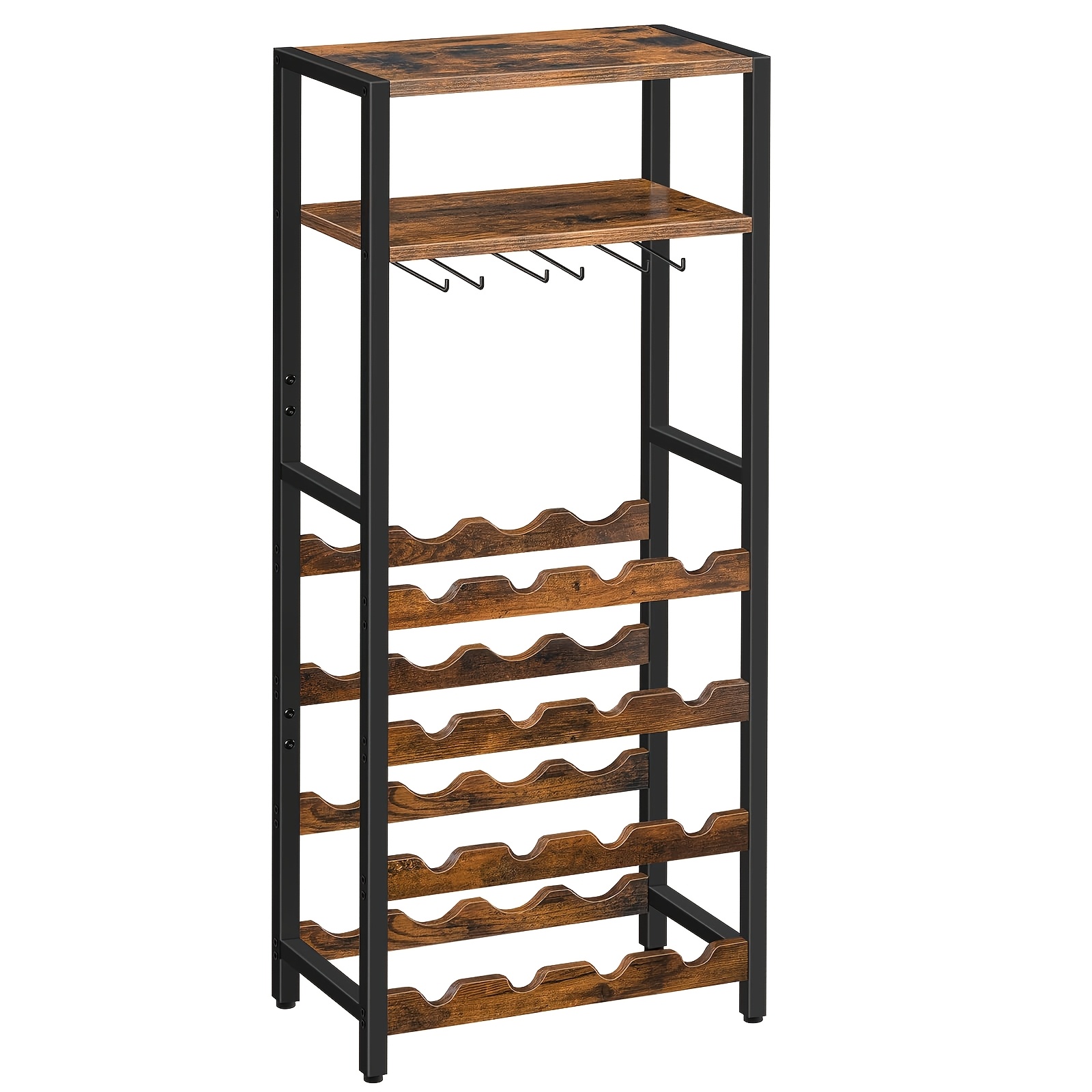 Image of Wine Rack | A Wine Bottle Holder That Can Hold 16 Bottles, Featuring A Tabletop And Glass Holder, Suitable For Kitchens, Bars, Restaurants, And More | Wine Bottle Organizer