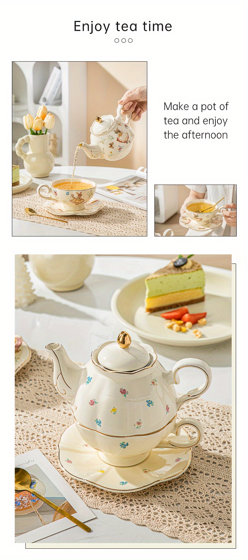 1set 22oz tea kettle 9oz tea cup saucer one person ceramic - Temu