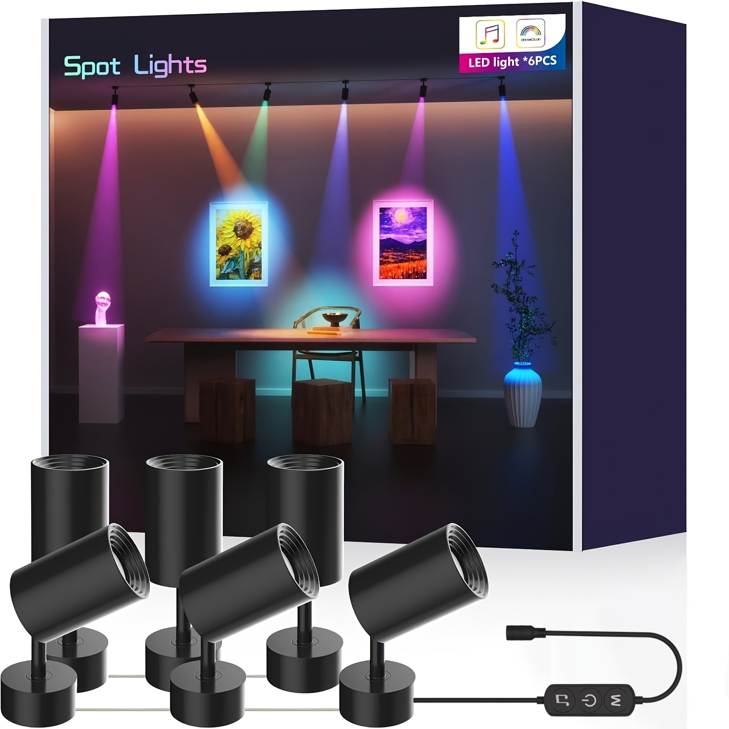 TEMU 6pcs Rgb Spotlight Indoor, Color Changing Led Accent Spot Light, Scene , Sync To Music, Timer And Dimmable, Accent Lighting For Home Party Plant