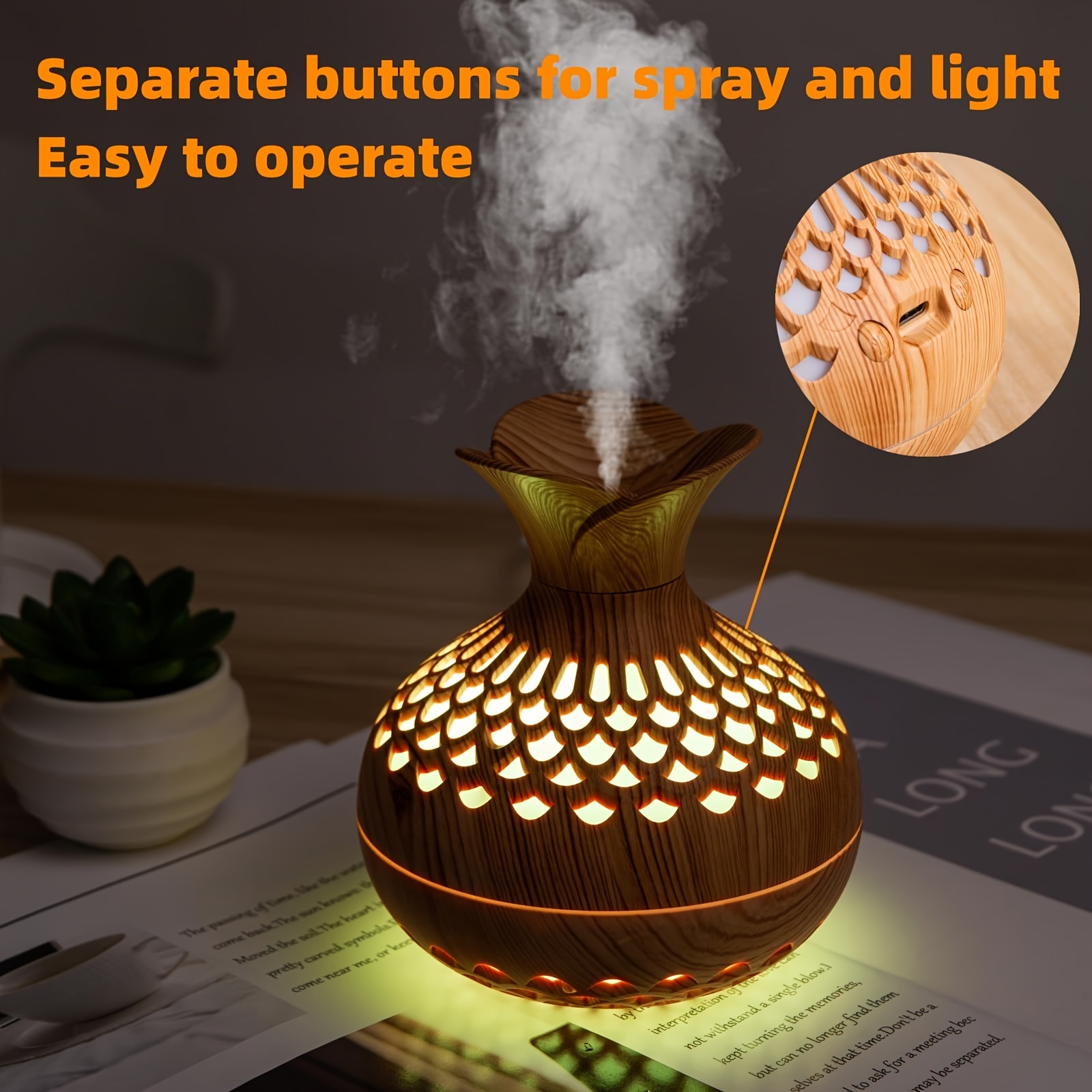 wood grain ultrasonic humidifier 10   usb powered single room humidifier with dual mist   essential aroma diffuser for multiple room types abs plastic ideal christmas gift details 3