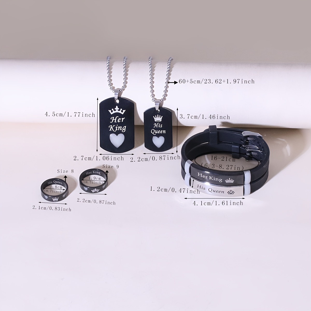 6pc Luminous Love Crown Couple Necklace Bracelet Set