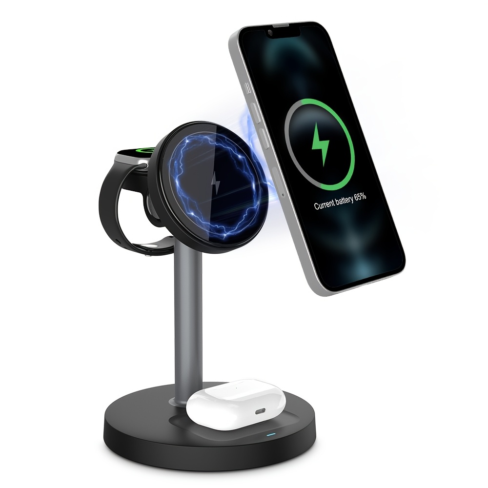 TEMU Magnetic Portable 3-in-1 Wireless Charger Station Organizer Dock, For Multiple Devices, Iphone Fast Charger, Charging Station Compatible For