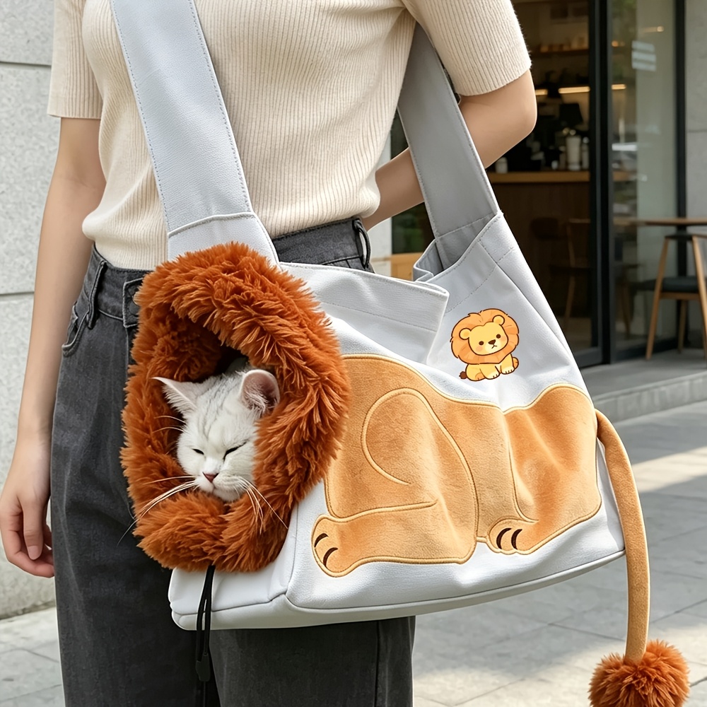 TEMU 1 pz Borsa per animali domestici, Leone seduto umoristico con barba -gialla, e guance rosse, Borsa a spalla per con barba da leone dei animati,
