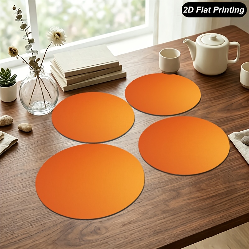 TEMU 4pcs Solid Bright Vibrant Orange Round Placemats, Kitchen Dining Table Mats, 15 Inch, Indoor Outdoor Decoration