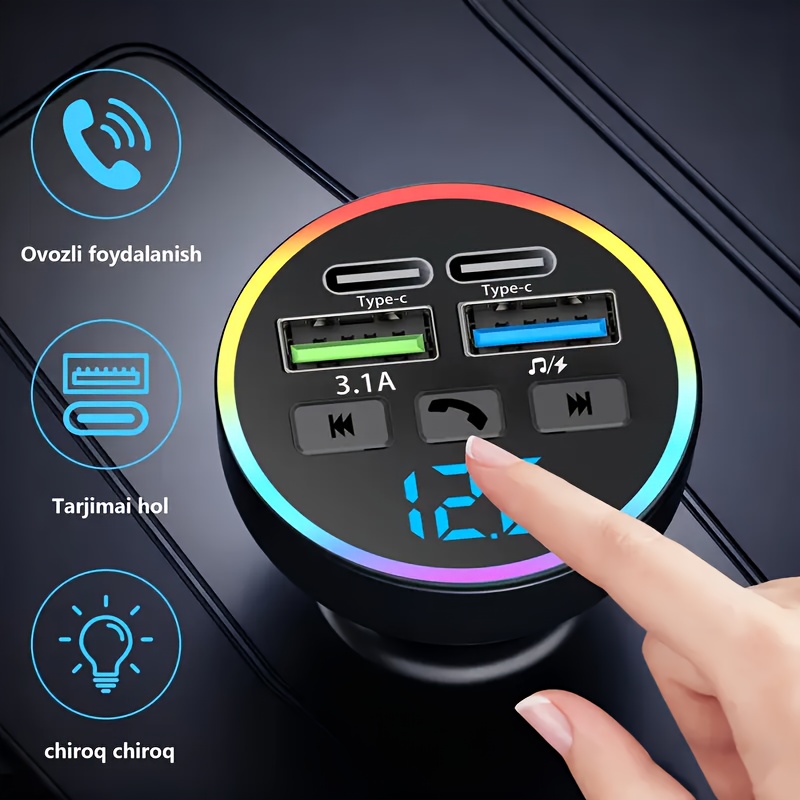 TEMU Bluetooth Car Charger, Ultra Wireless Car Mp3 Player Fm Transmitter Dual Usb Fast Charging Type-c Usb 1 Click Hands- Car Charger Audio Receiver, Audio, Modern Small Tools, High-quality