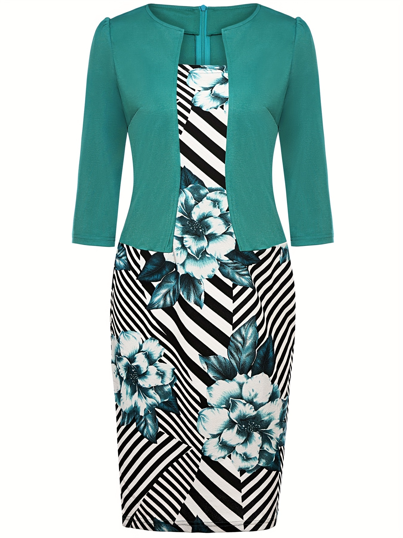 a womens tailored color block dress three quarter sleeves a - Temu