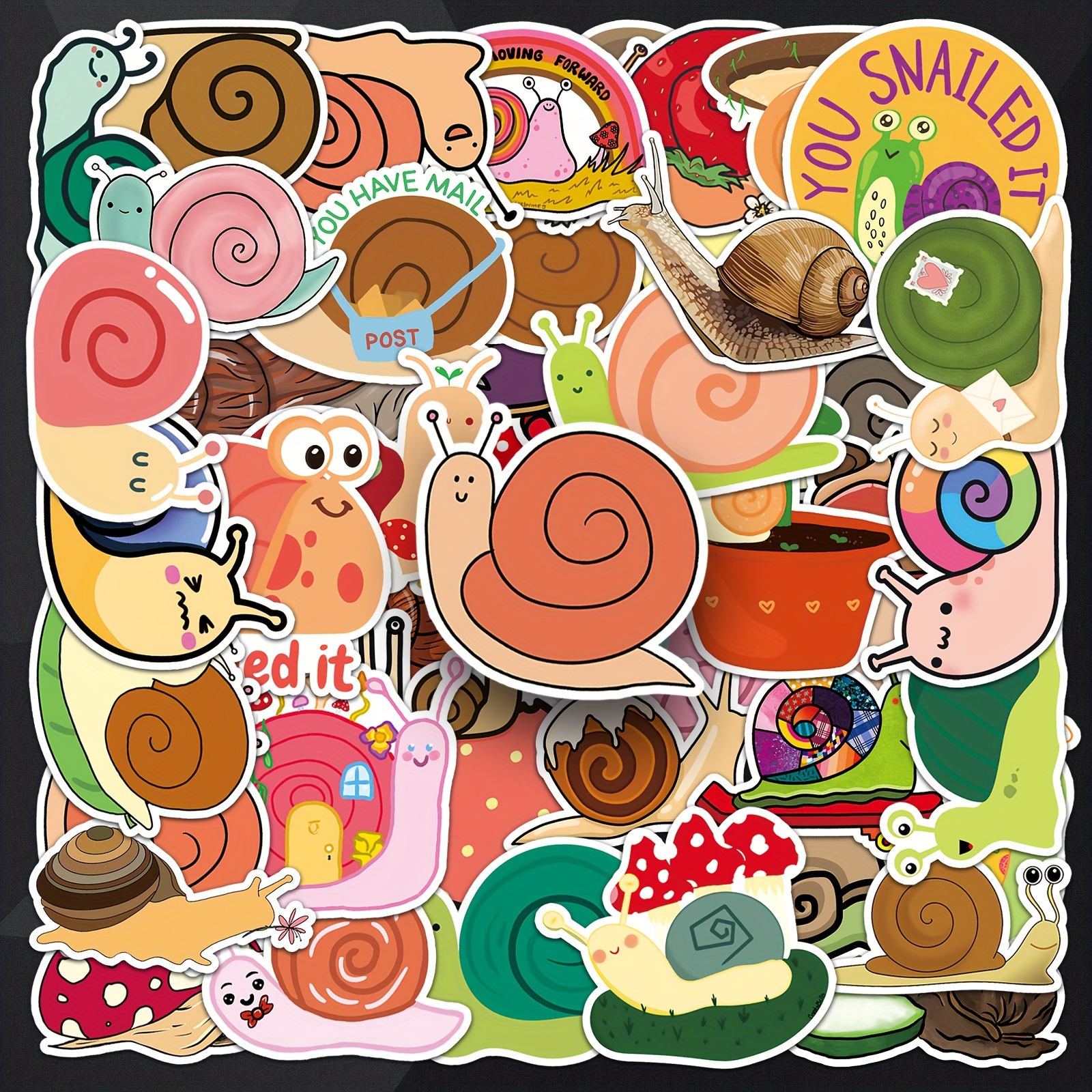 

50pcs Snail Cartoon Waterproof Stickers - For Laptops, Suitcases,