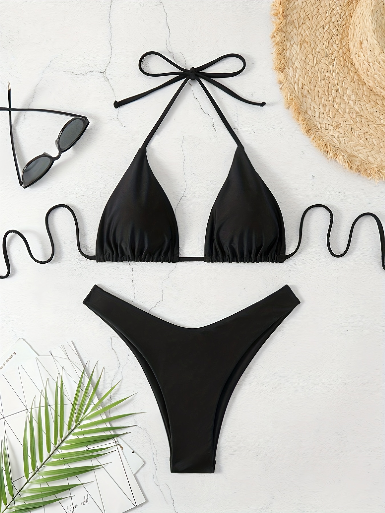 April Themed Halter Neck Bikini Swimsuit Set, Two-Piece Swimwear.