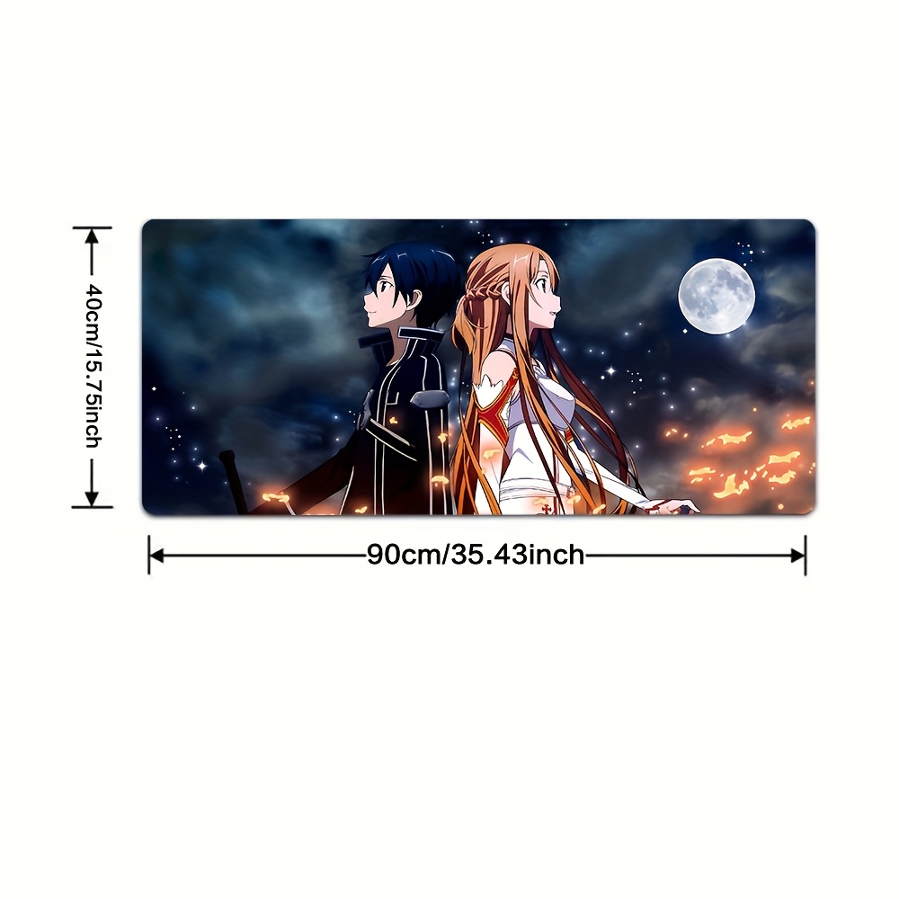 TEMU 1pc Hot Novels Anime Sword Art Online Kirito & Asuna Gaming Mouse Pad - Non-slip Rubber Base, Washable Desk Mat With Vibrant Anime Artwork,