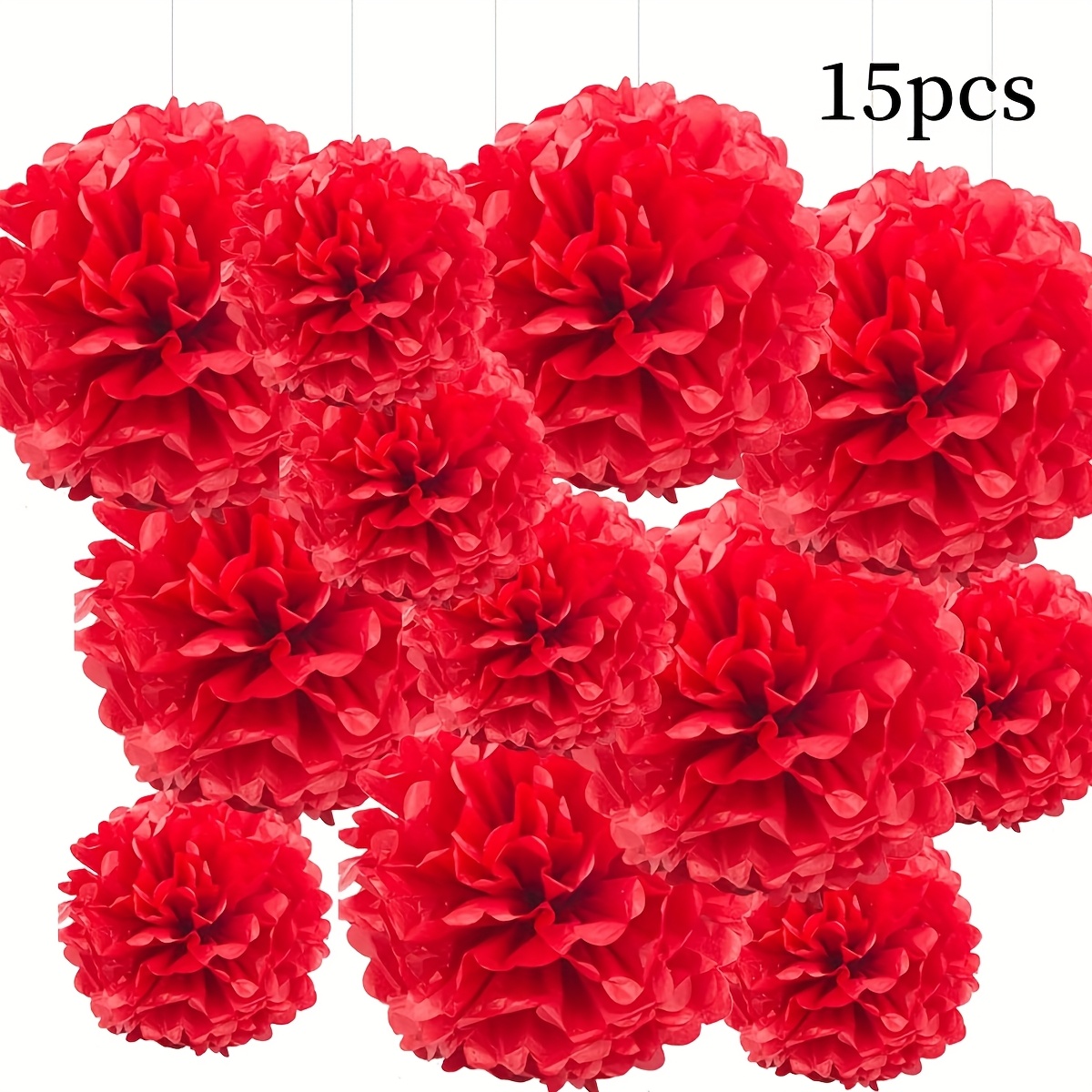 Image of 15pcs Paper Flower Ball Set, Universal Celebration Decor, Multi-functional Hanging Ornament, Wedding, Birthday, Anniversary, Party No Electricity Required, For Christmas, Halloween