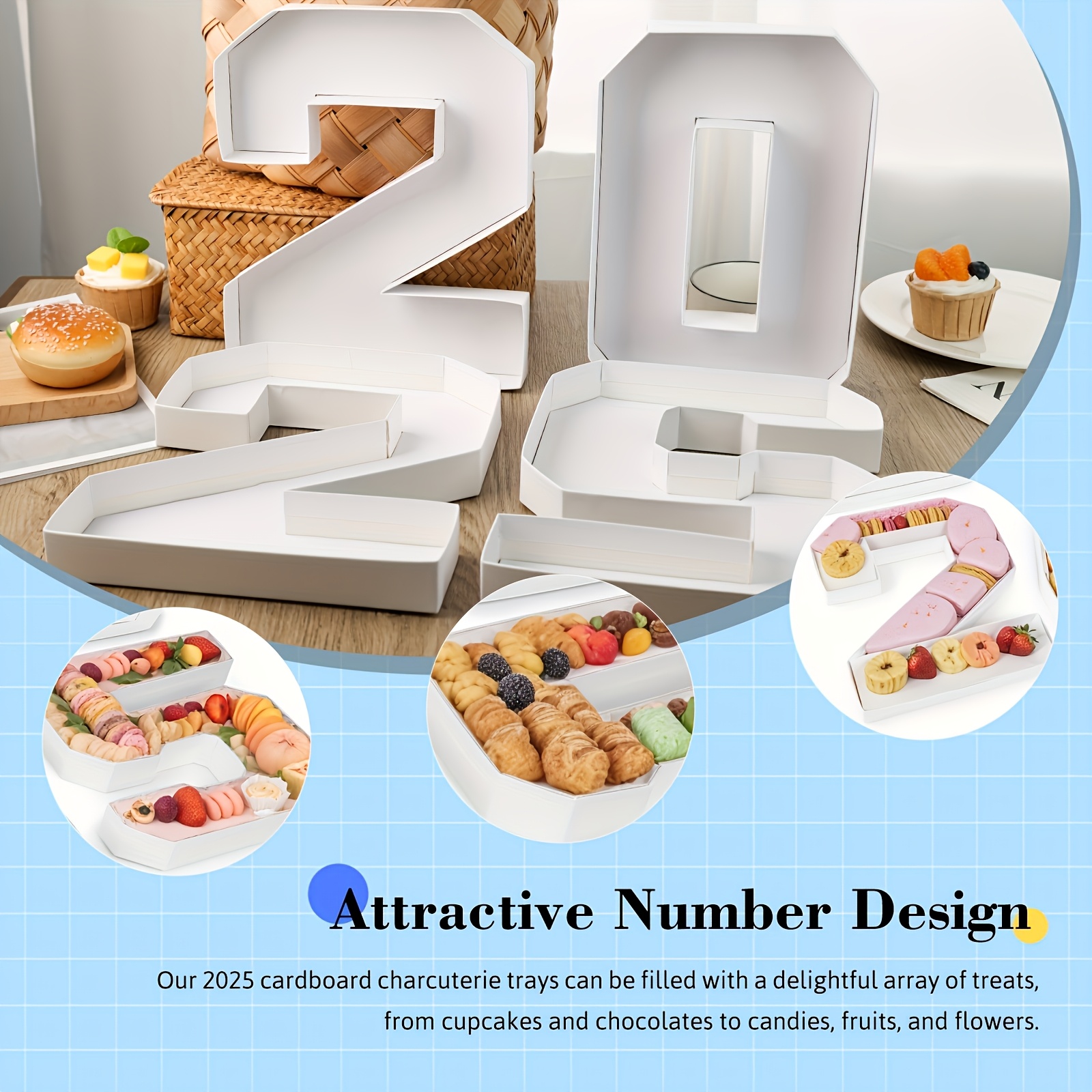 2025 Cardboard Number For Charcuterie, 2025 Graduation Fillable Tray Shaped Candy Cupcake Sweets Container Box Centerpieces Birthday Party Decorations