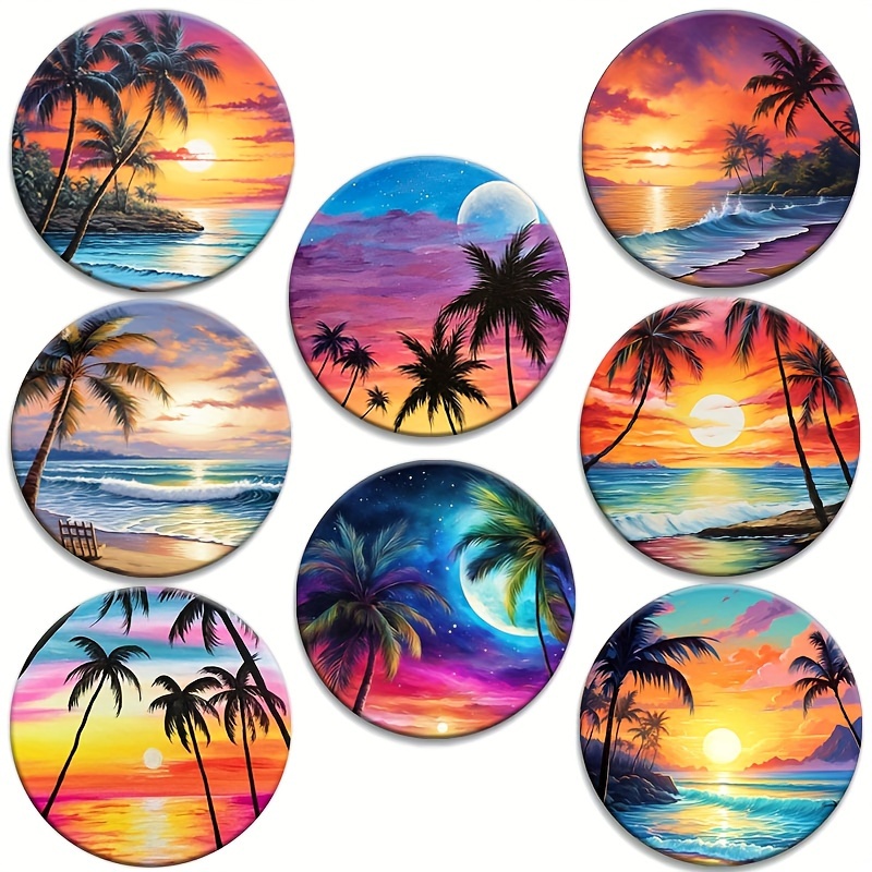 

8-piece Coastal Scenery Wooden Coaster Set - Perfect For Tea, Coffee & Beverages - Ideal For Home & Restaurant Decor, Great Birthday Or Holiday Gift