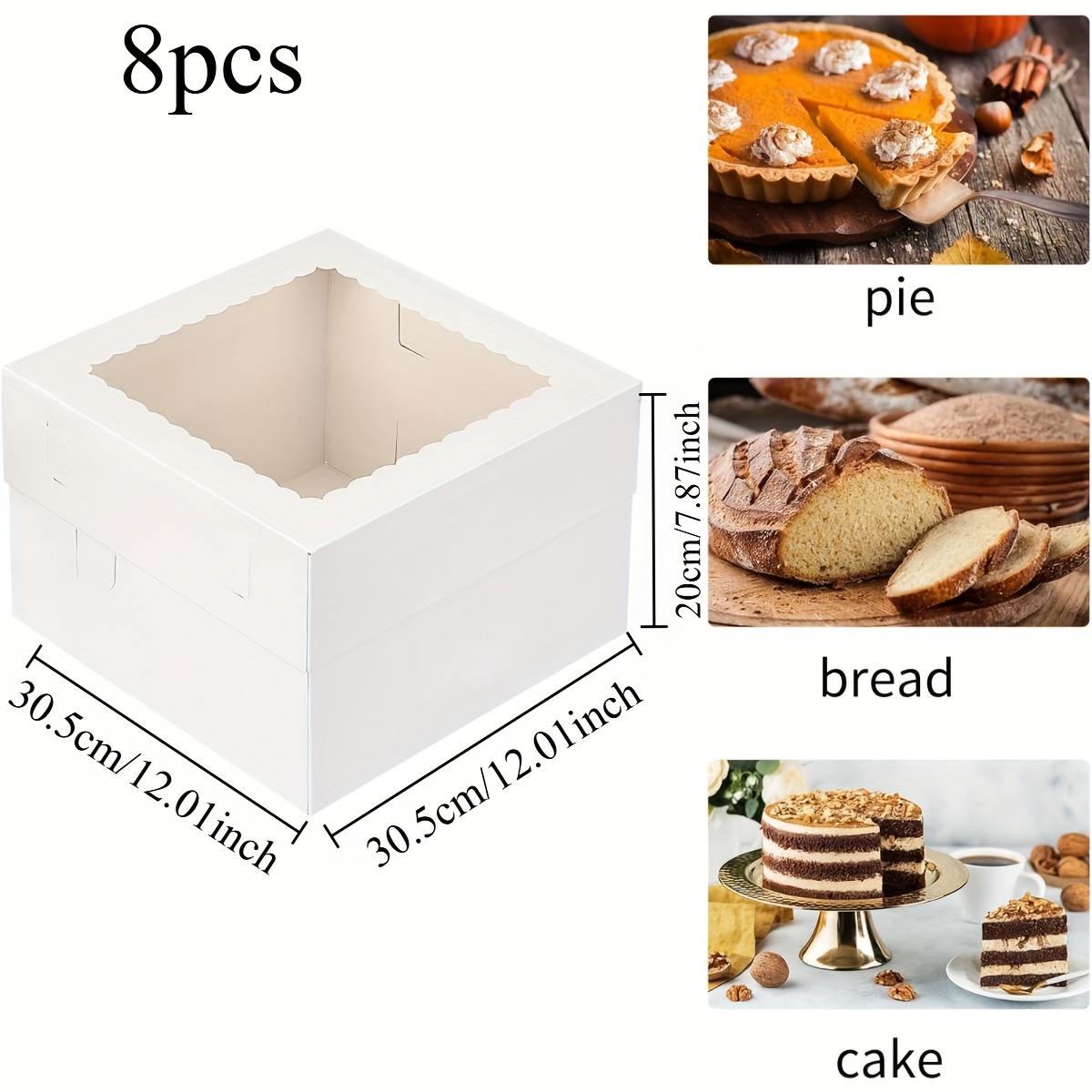 Set Of 8 Cake Boxes, Tall With A Window, Large Containers, Perfect For Cakes And Cake Decorating Needs