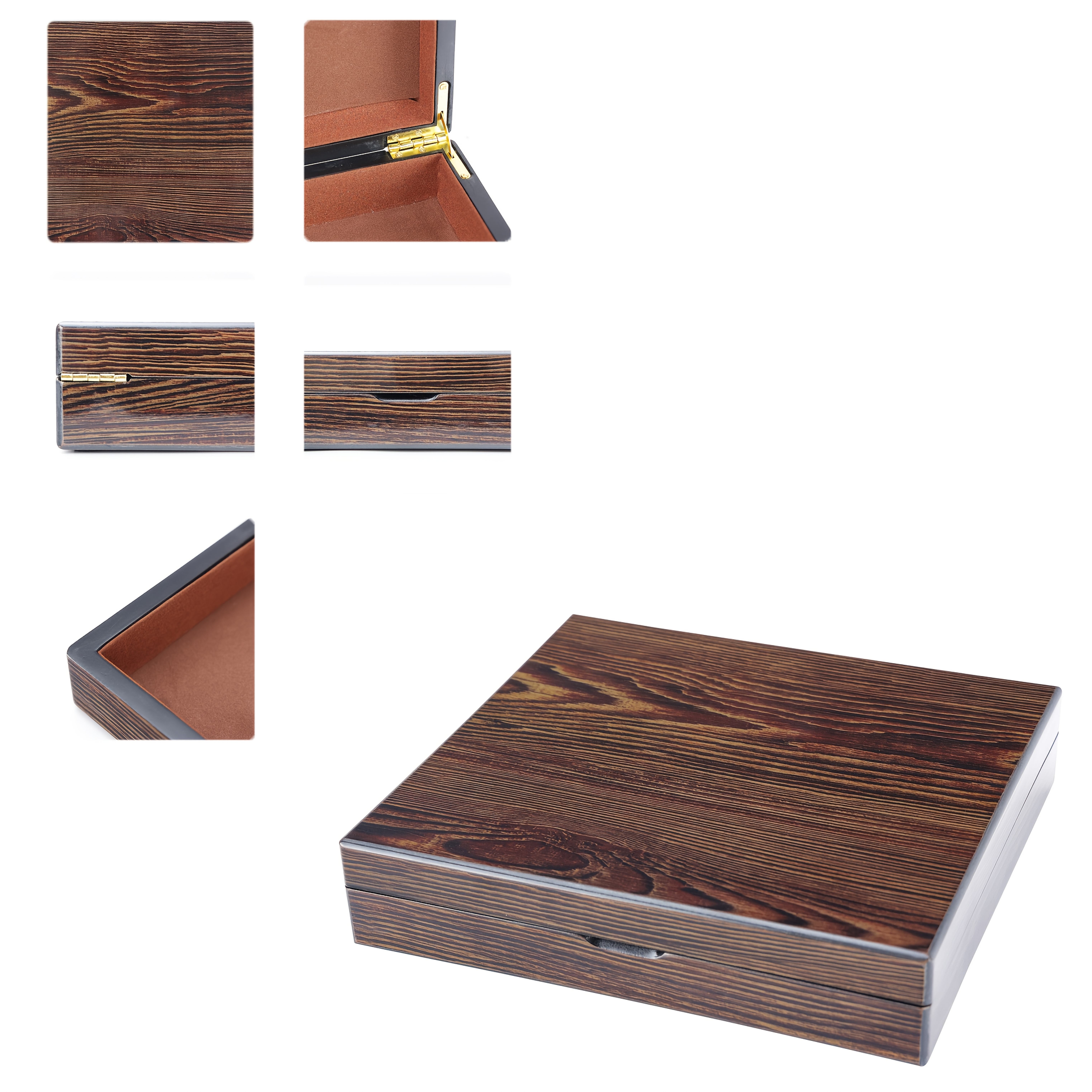 1 caja de almacenamiento de madera vintage elegante con diseño de grano de madera barnizada - Ideal para joyas, relojes y regalos para hombres y mujeres, incluye forro suave de seda, perfecta para el Día del Padre, el Día de la Madre y regalos navideños, cajas de joyas, cajas de joyas