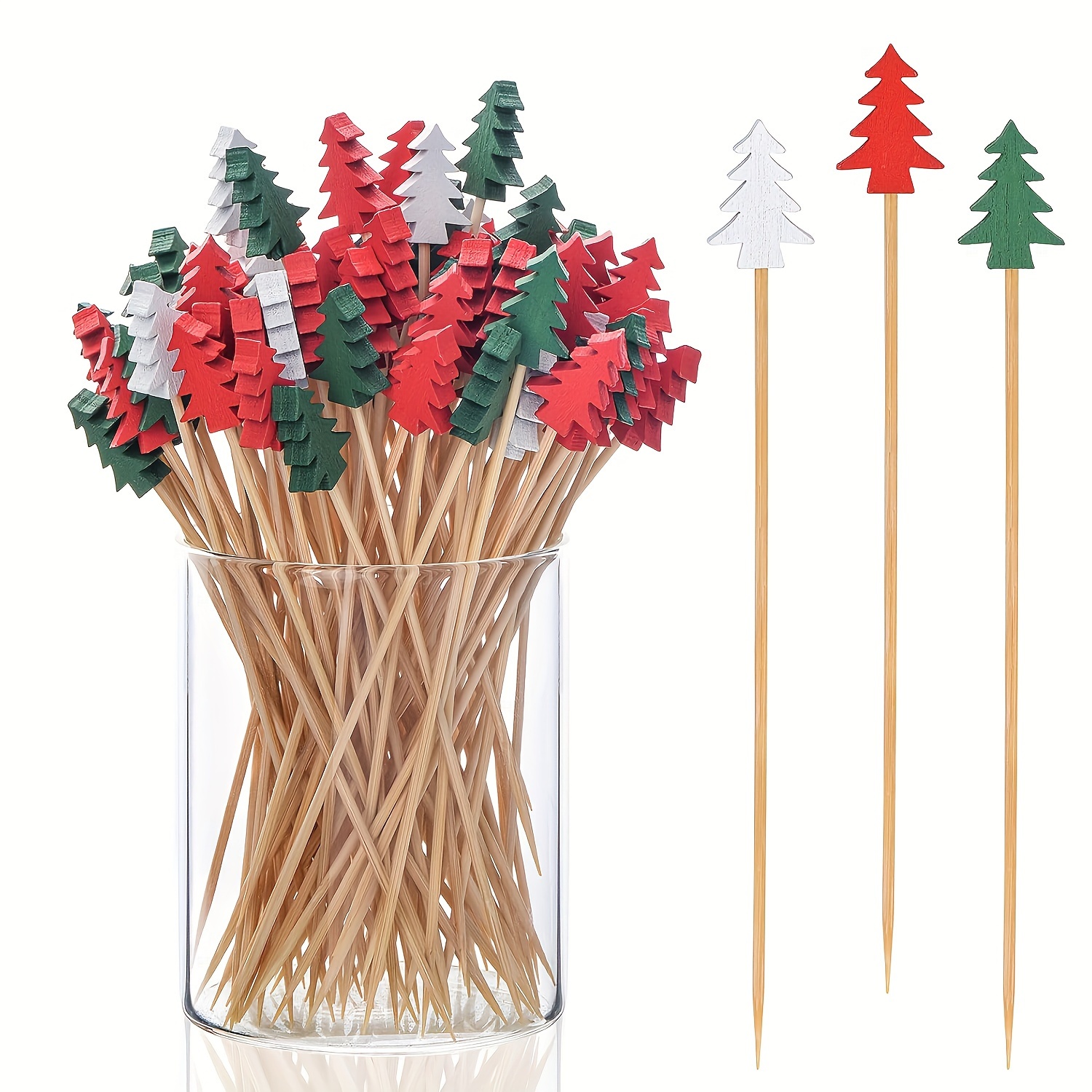 Image of 50pcs Bamboo Cocktail Picks – Decorative Toothpicks For Appetizers, Fruit Skewers With Leaves, Pumpkins, – Versatile Picks For Thanksgiving, Halloween, Christmas, Easter, And Parties