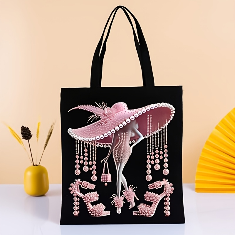 TEMU 1 Set Of Diy Diamond Painting Tote Bag Kit With Diamond Painting Design - Large Reusable 31.5cm X 36.58cm Canvas Shopping Bag, Featuring