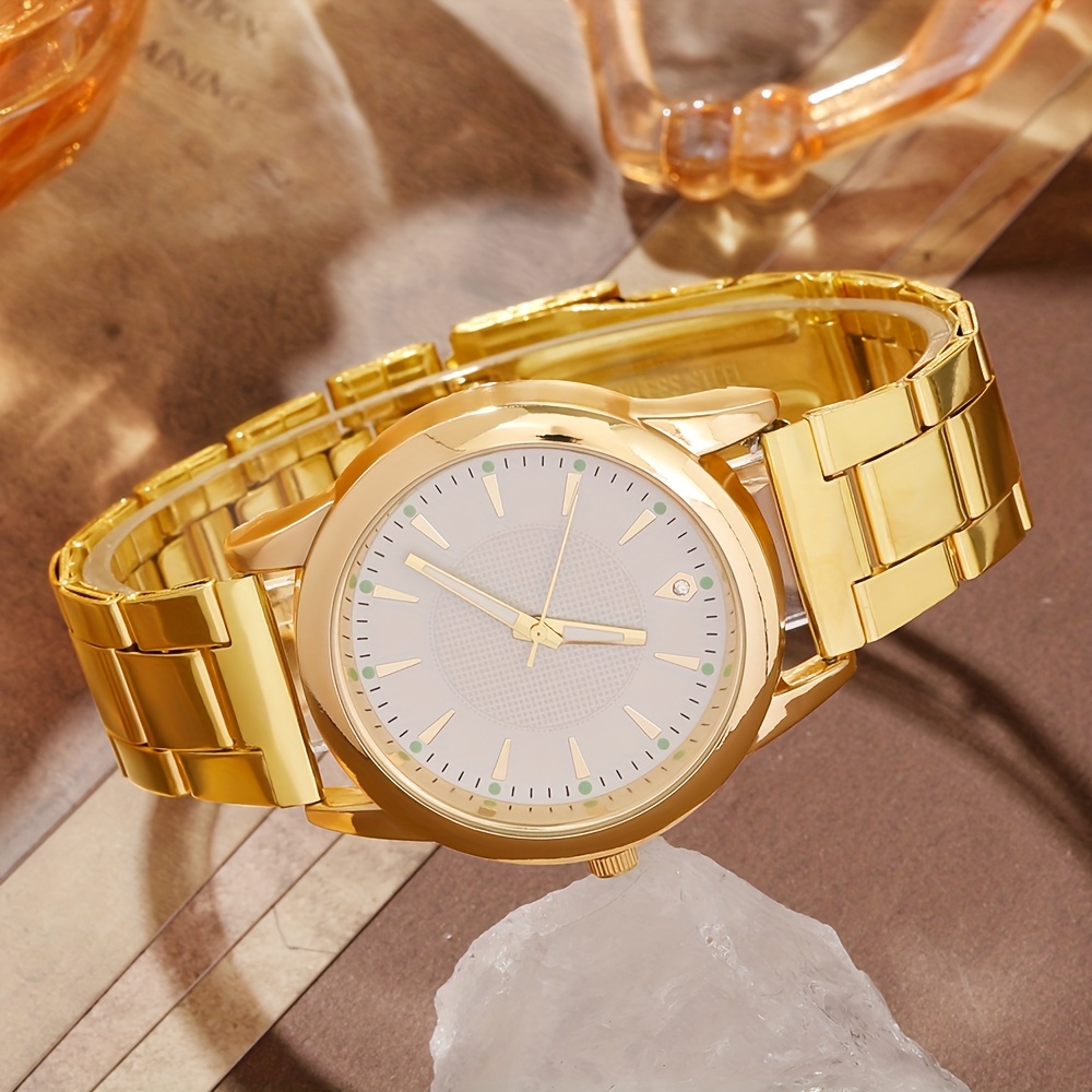 6pcs Elegant Women's Quartz Watch Set with Heart-Shaped Jewelry, Perfect Gift for Ladies, Non-Adjustable Alloy Strap, Classic Bar Markers Round Dial, Ideal Gift for Sisters and Mothers, Suitable for Ramadan or Casual Attire, No Packaging Box Included, Middle East Special Edition