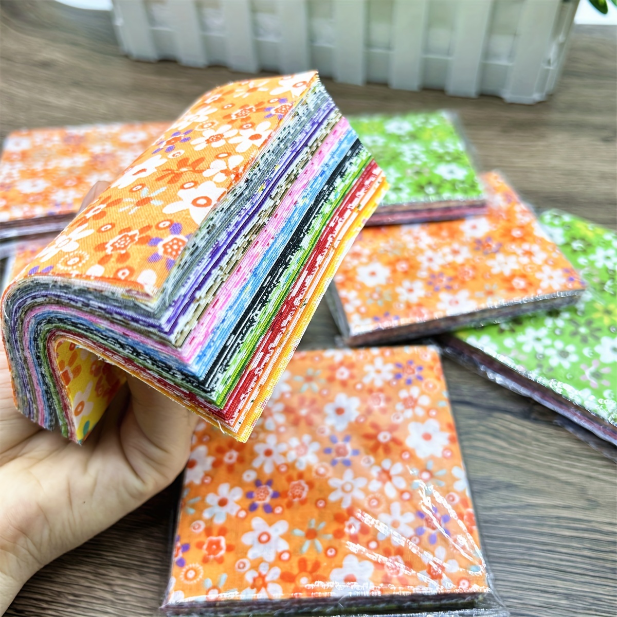 

60pcs Pre-cut Floral Fabric Squares 3.9x3.9 Inches - Polyester , Hand Wash Only - Ideal For Diy Crafts & Quilting