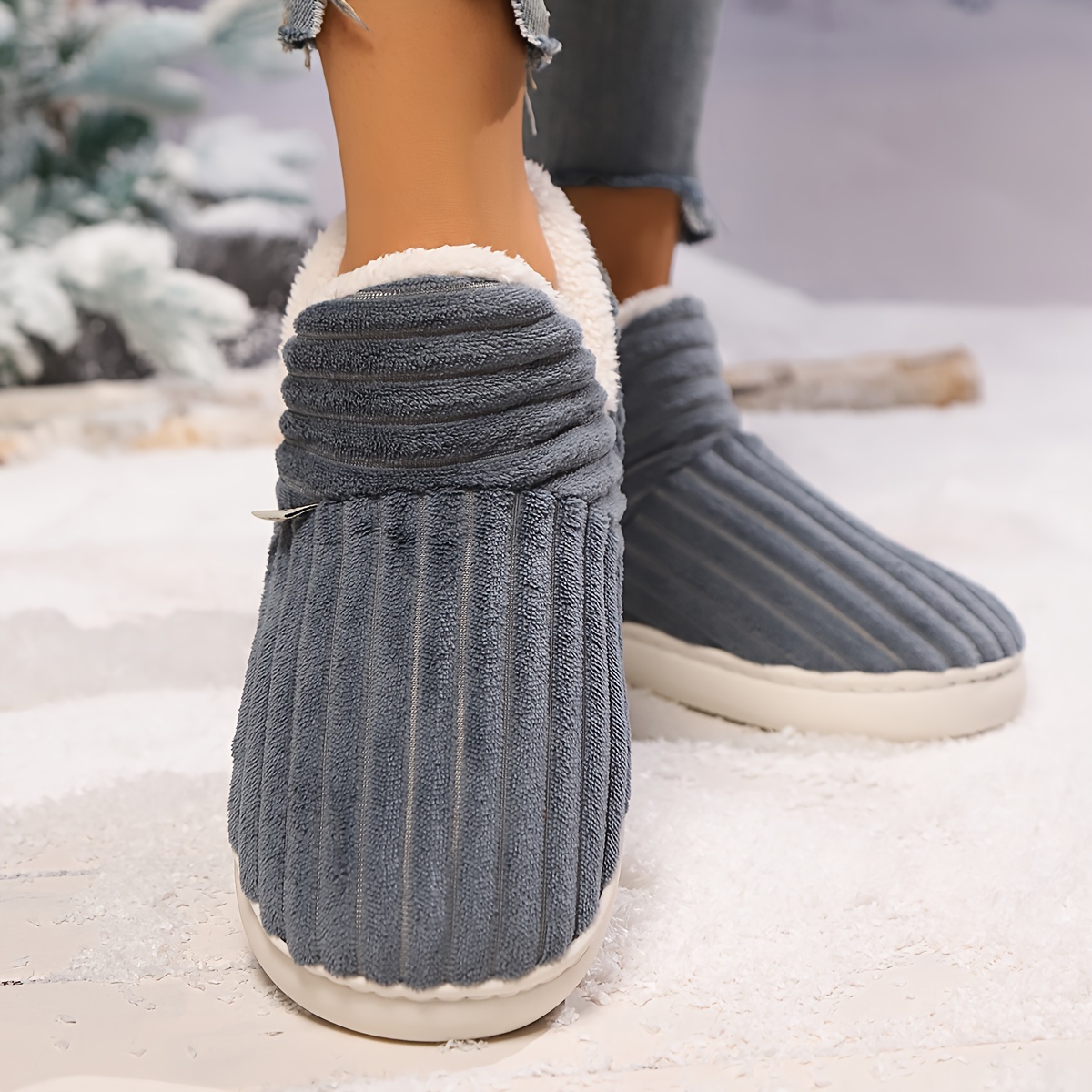 Cozy Warm Womens Winter Slipper Boots Casual Striped Home