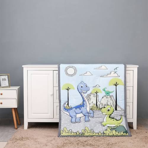 4pcs dinosaur paradise printed sheet set 1 quilt 1 fitted sheet 1 skirt 1 pillowcase