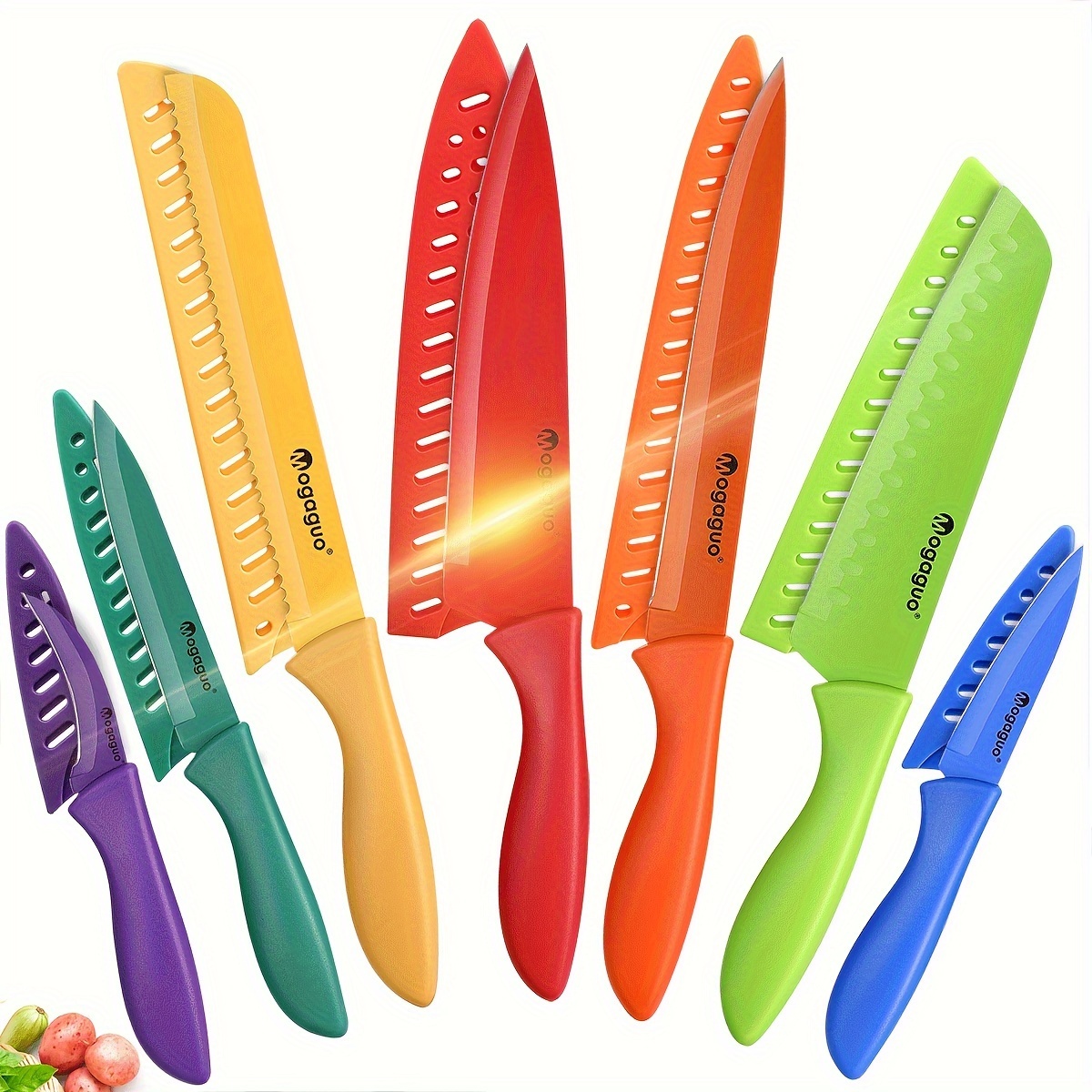 

7 Piece Rainbow Kitchen Knife Set Dishwasher Safe, Sharp Knife Set Stainless Steel, Professional Kitchen Knives Set For Chefs With Protection Covers Dishwasher Safe