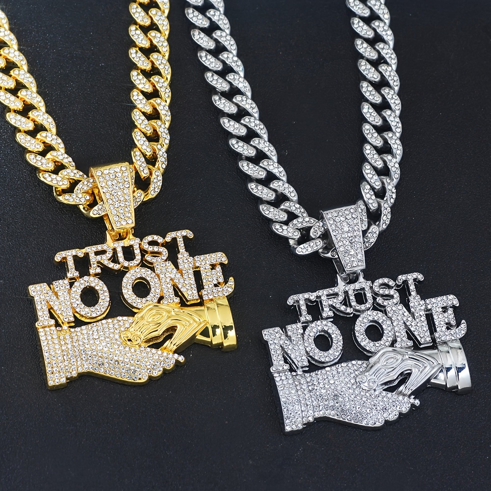 

1 Piece Trust No Ont Shining Character Pendant With Ice Cuban Chain Miami Necklace For Men And Women Hip Hop Pendant Choker Necklace Jewelry Gift
