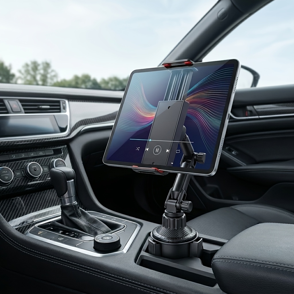 TEMU Supporto Auto Porta Bicchiere con Supporto per Telefono, Supporto Regolabile per Tablet con Base Espandibile, Supporto Auto con Braccio a 360簞