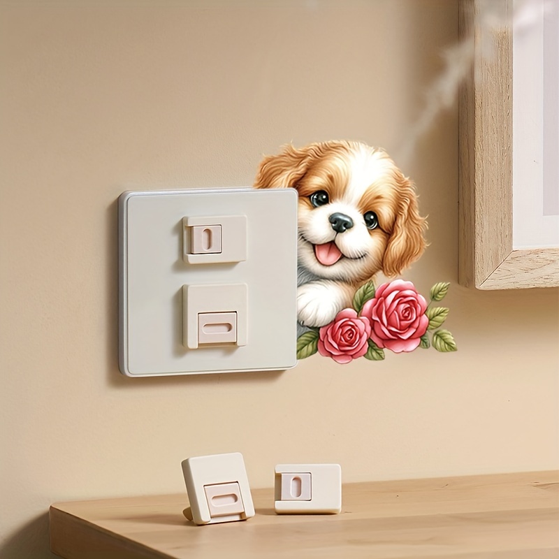 

1pc Adorable Puppy And Roses Wall Switch Sticker, Fun 3d Vinyl Decal, Perfect For Bedroom, Bathroom, Easy To Apply & Remove, Aesthetic Home Decoration, Room Decor, Beautify Your Home