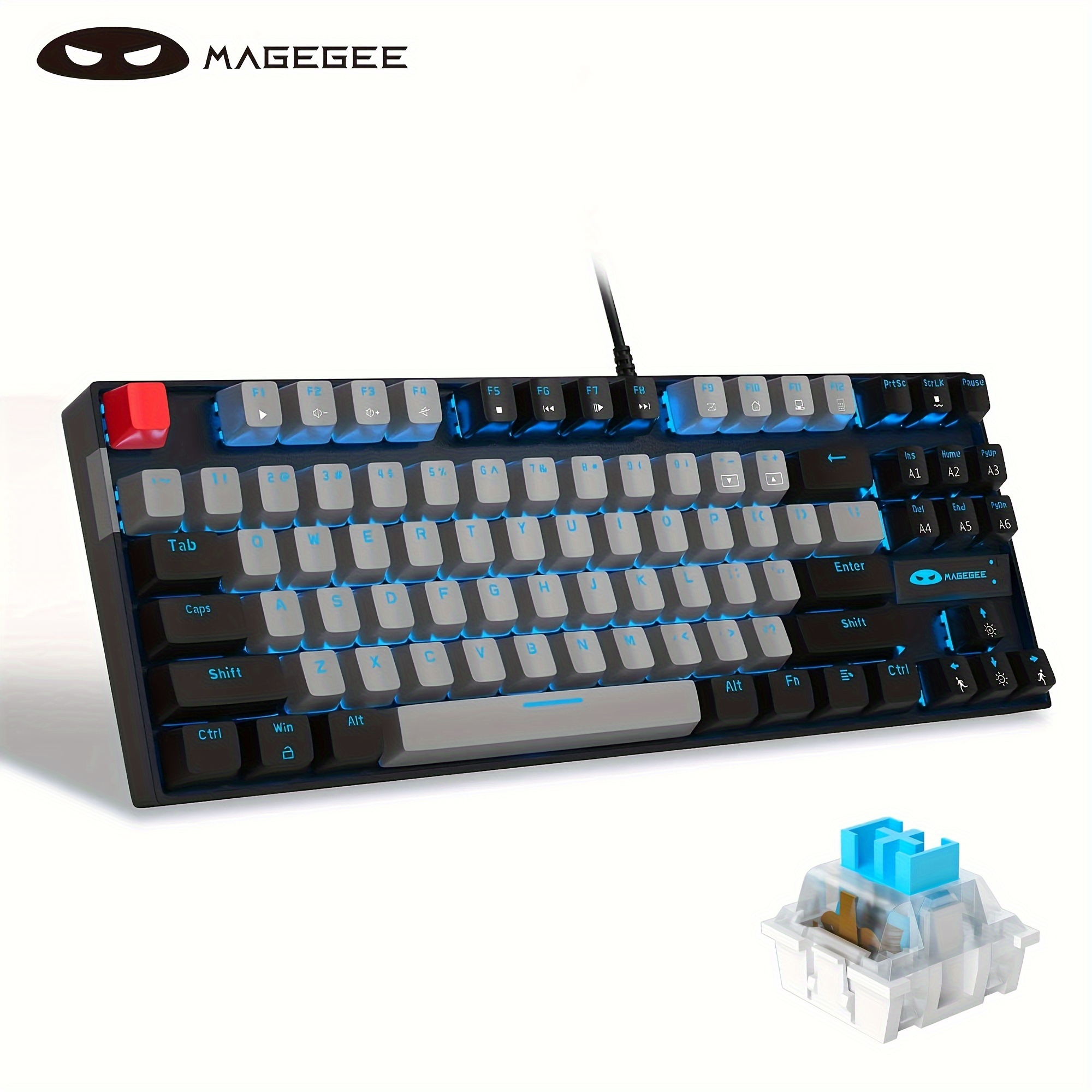 

75% Mechanical Gaming Keyboard With Blue Switch, Led Blue Backlit Keyboard, 87 Keys Compact Tkl Wired Computer Keyboard For Windows, Laptop, Pc Gamer