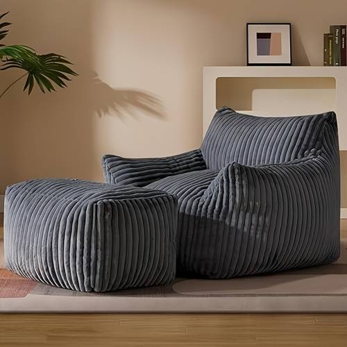 bean lounge chair with armrests and footstool suitable for indoor use single seat lazy sofa enormous comfortable gray bean floor sofa shaped armchair ideal for reading and gaming