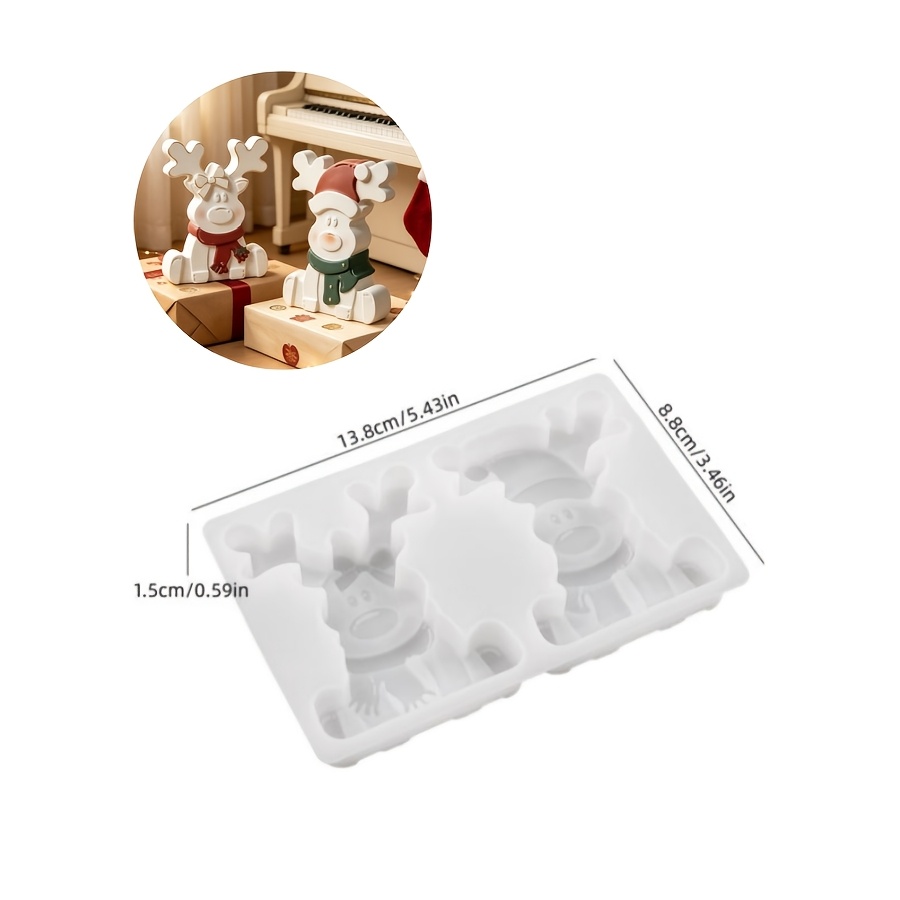 TEMU Clay Silicone Mold 1pc Christmas Couple Sitting Posture Christmas Deer Ornament Mold Suitable For Making Drip Plaster Candles Aromatherapy