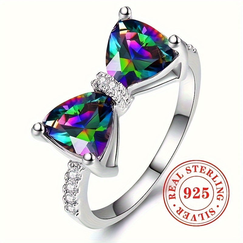 Colorful CZ Butterfly Knot Ring, April Birthstone