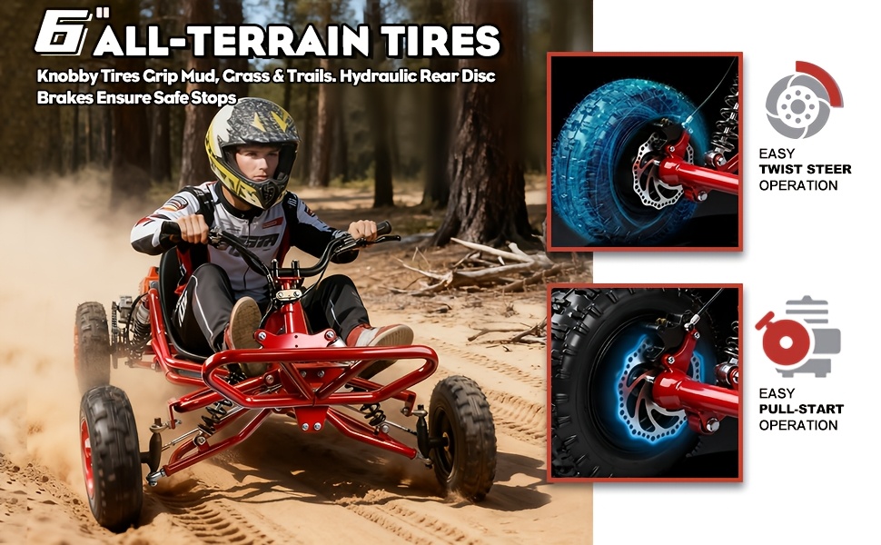 adult go-karts and   off- -karts, 6-inch off-road tires, rear disc brakes Product details 14