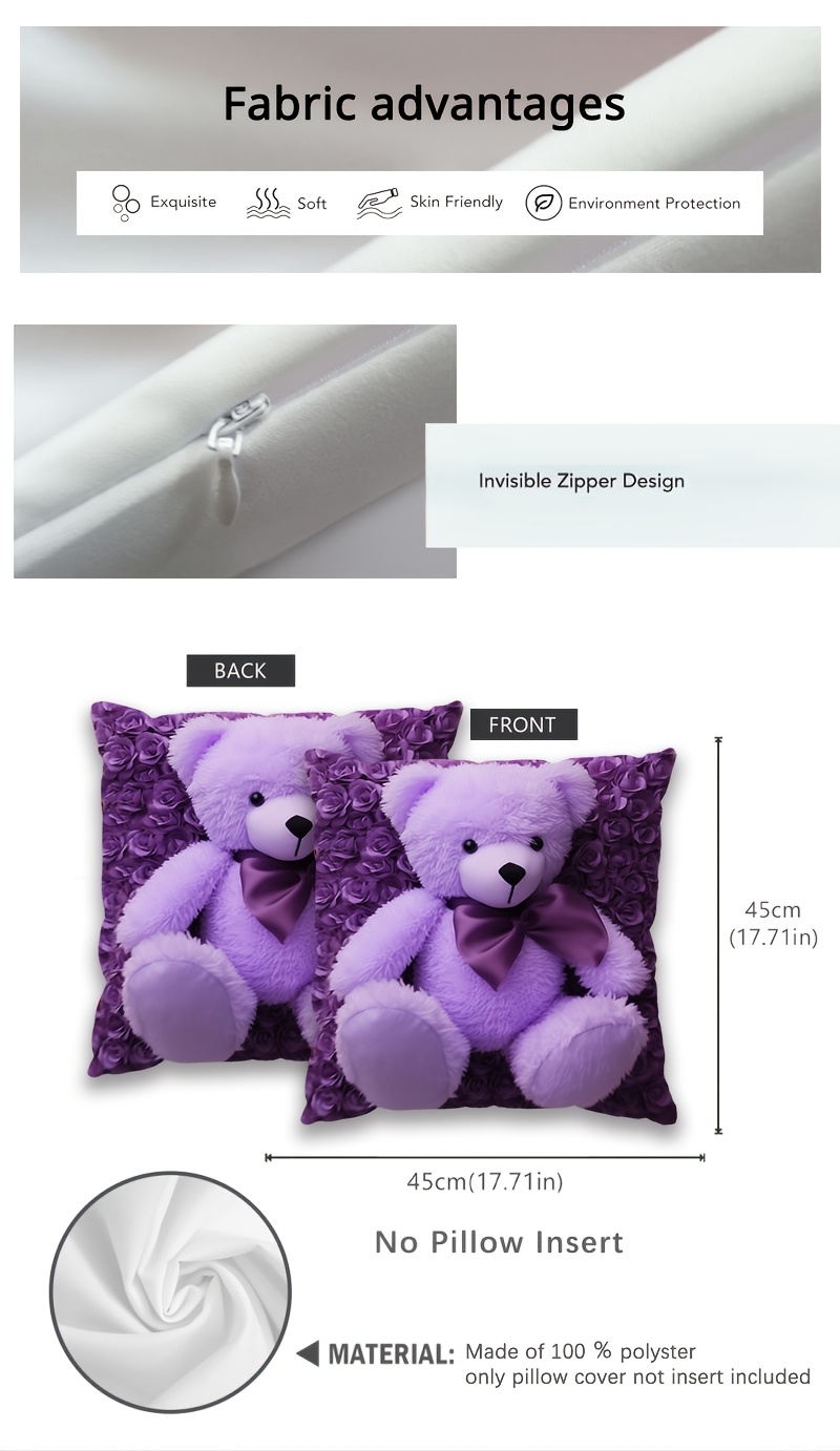 1pc   contemporary style teddy bear decorative throw pillow cover 17 7x17 7 inch double sided printed polyester zippered   machine washable with for living room bedroom sofa bed decor details 2