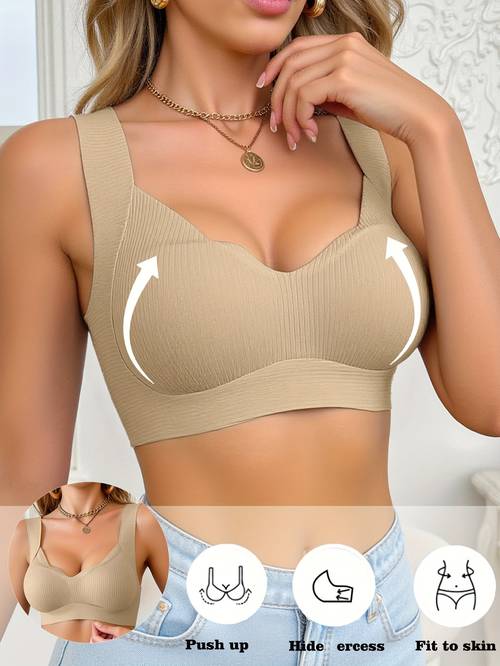 single piece wireless womens comfortable bra womens seamless sports bra elegant striped underwear and breathable v neck vest lift up support sports bra removable chest pads suitable for running yoga camping cycling gym
