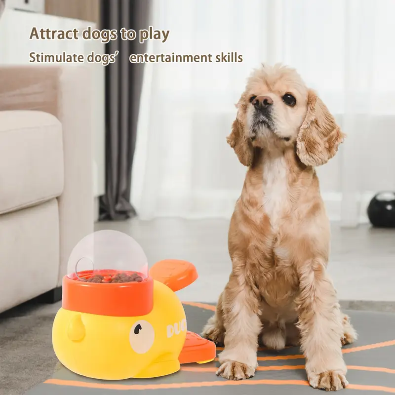 interactive slow feeder duck puzzle bowl for small to medium dogs anxiety boredom yellow with orange cap non electric pet enrichment toy interactive dog bowl duckthemed feeder pet bowl details 3