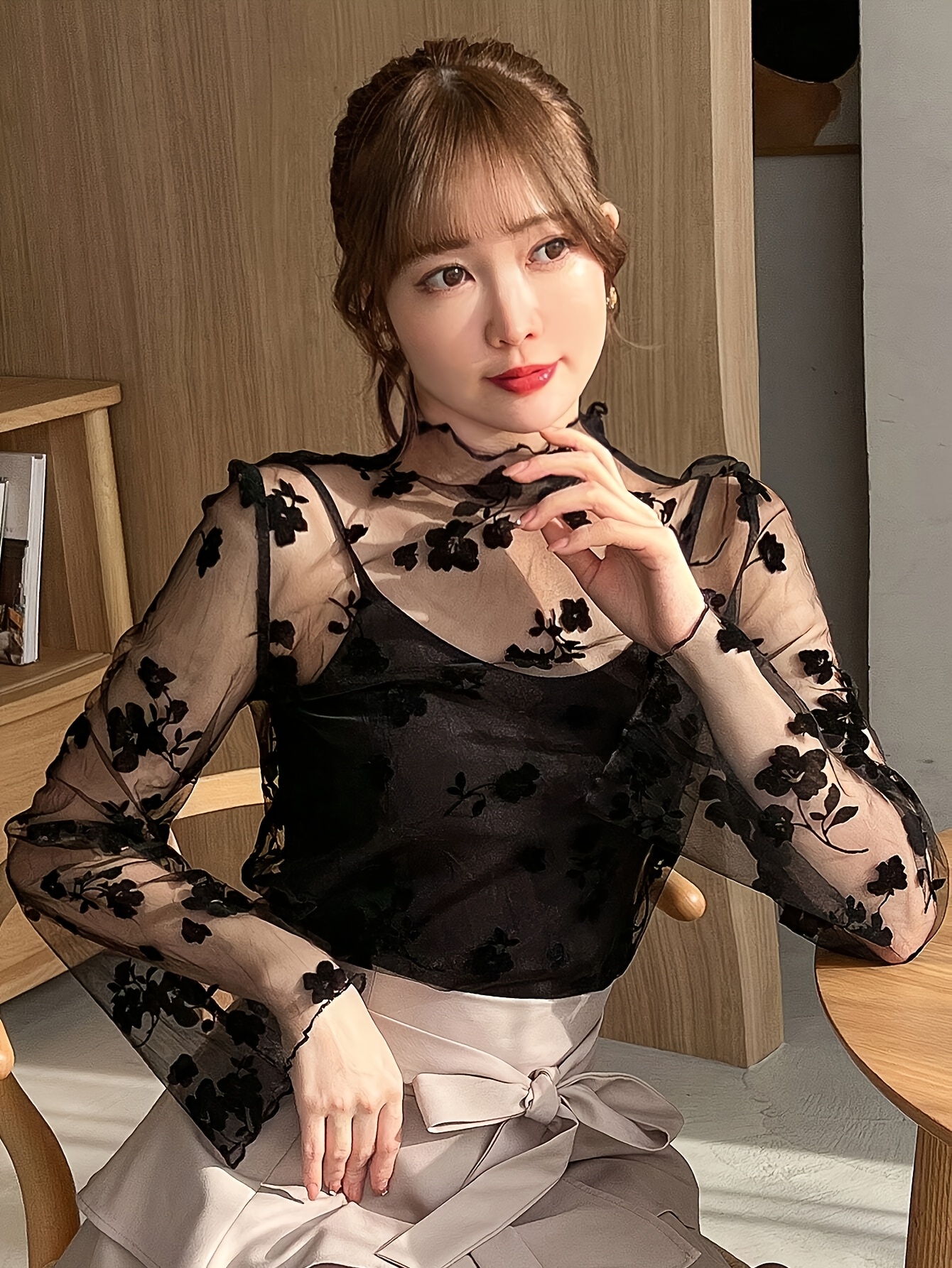 Ropa Transparente Blusas Con Transparencias Y Flores Top Elegante