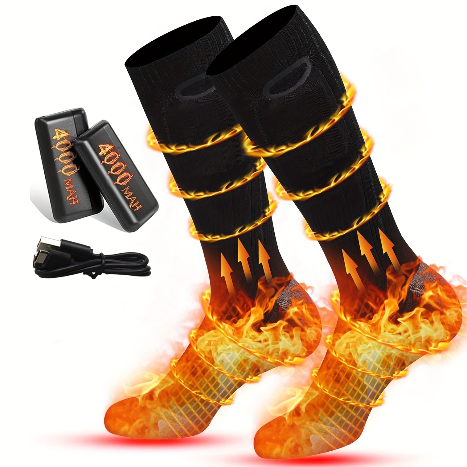 TEMU Wool Heated Socks For Men And Women, Featuring 4000mah Rechargeable Battery, 3 Heat Levels, Electric Foot Warmers Ideal For Cycling, Camping, Skiing, Hunting, And Winter Outdoor Activities