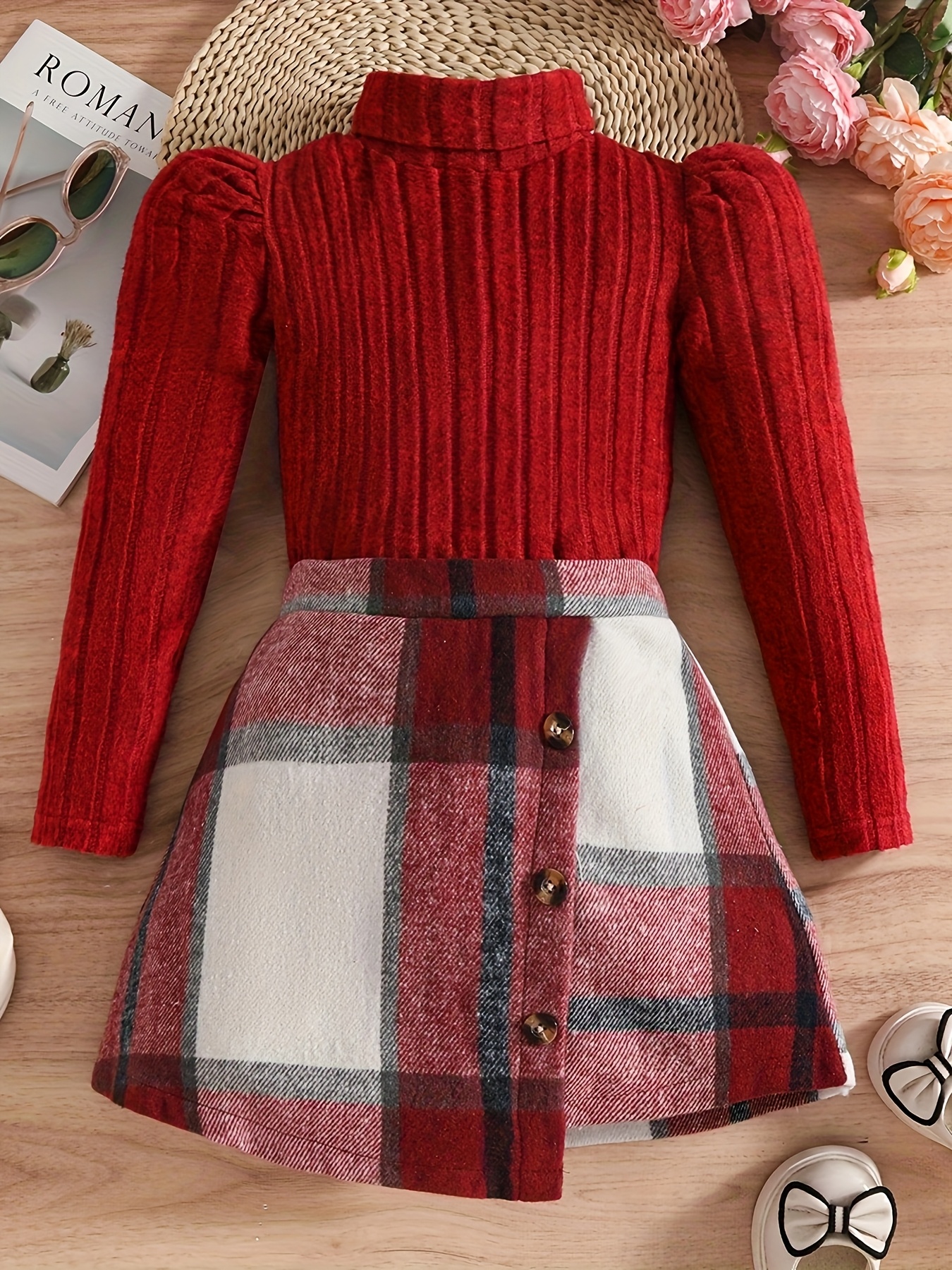 top cuello niñas falda cuadros irregular Temu Colombia