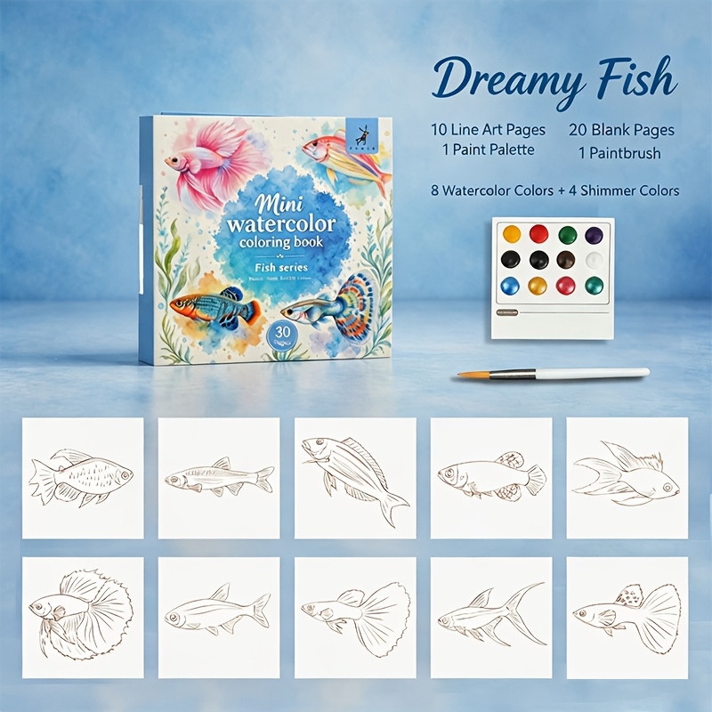 TEMU Carnet de aquarelle pour adulte, 1 livre avec pigment , carnet d'aquarelle de poche pour coloriage créatif et gribouillage relaxant, journal