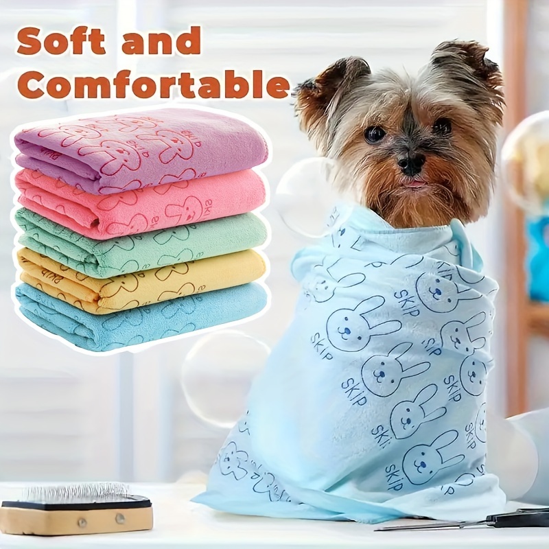 

5pcs Soft & Absorbent Pet Towels For Dogs - Quick-dry, Comfortable Bath & Grooming Cloths, Blend Material, Cute Rabbit Design In Pastel Colors (purple, Pink, Yellow, Light Blue)