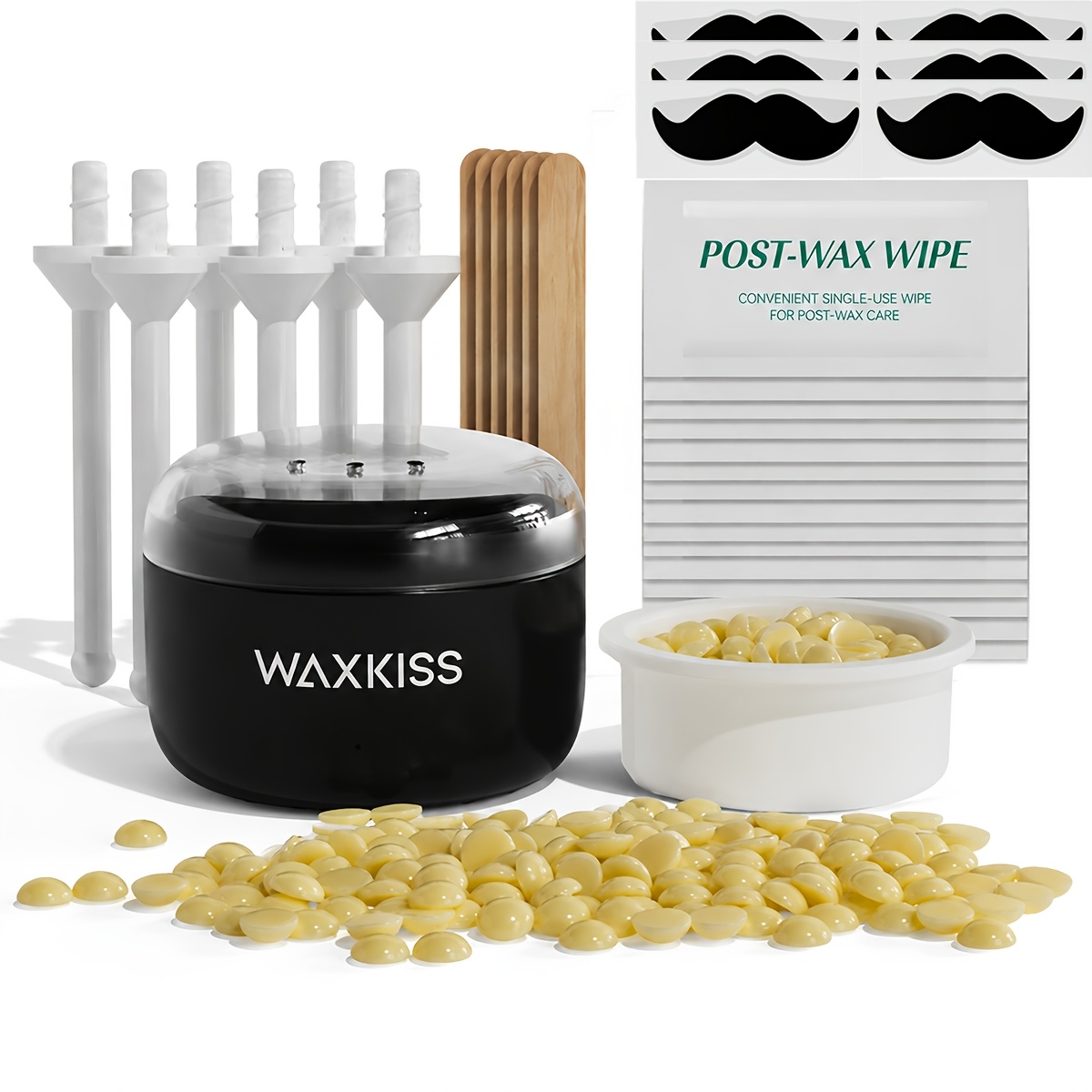 Waxkiss Trisleek 3-in-1 Mini Wax Heater Kit For Eyebrow Shaping Ear Hair Removal (1wax Heater 1usb For The Heater 50g Hard Wax Beans 15 Post-wax Wipe 6 Sticks 6 Plastic Sticks For Era Hair Removal)