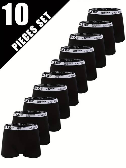10pcs mens hello boxer briefs high knit breathable underwear solid color casual briefs for active boxer shorts everyday underwear