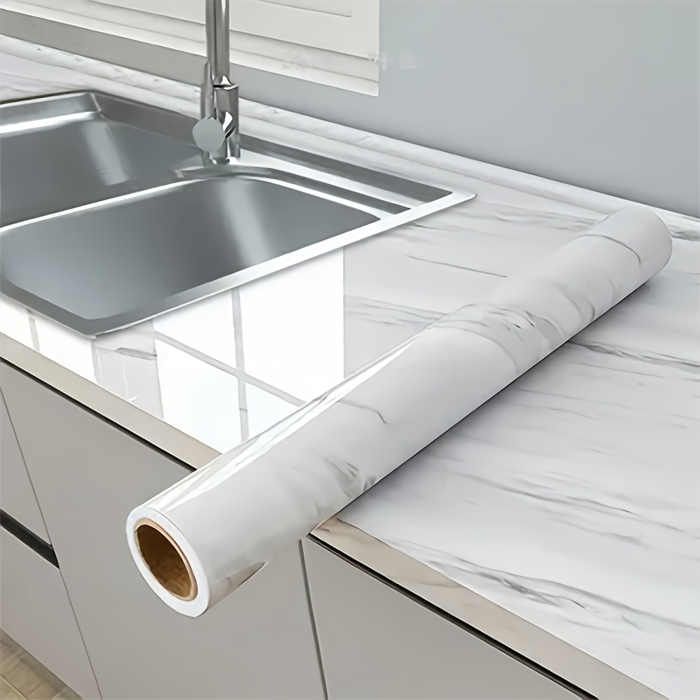 Image of 1 Roll 0.15mm Thick Marble Pattern Kitchen Pvc Wallpaper - Free Cutting Waterproof, Oil-resistant High Temperature Stickers For Cooktop Countertops Desktop Furniture Self-adhesive Wallpaper