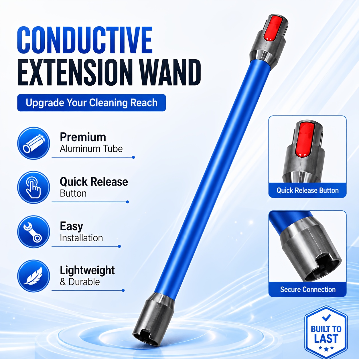 TEMU Vacuum Extension Wand Replacement Compatible With V7 V8 V10 V12 V15 Vacuum Cleaner, Aluminum Tube Release Button, Lightweight Cleaning Accessory